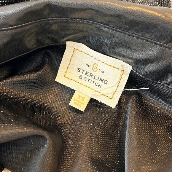 NWOT Unisex Black Leather Gold Studded Glitter Oversized Mesh Western Rock  XS - Picture 7 of 8